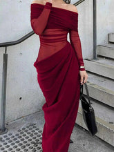Load image into Gallery viewer, Off-Shoulder Long Sleeve Ruched : Bodycon Maxi Dress
