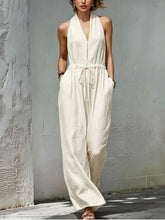 Load image into Gallery viewer, Women's Sleeveless Halter Neck Solid Color Long Jumpsuit
