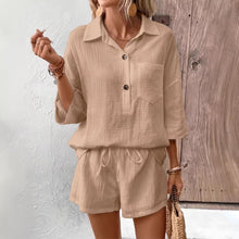 Load image into Gallery viewer, Women's Lapel Collar Double-Panel Shirt &amp; Shorts Two-Piece Set
