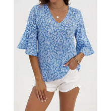 Load image into Gallery viewer, Womens Summer Floral Print Blouses V-Neck Flare Sleeve Tops
