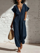 Load image into Gallery viewer, Women's Deep V-Neck Three-Quarter Sleeve High Waist Wide Leg Pants
