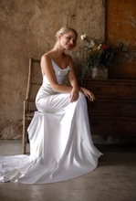 Load image into Gallery viewer, Romantic Draped Cowl Neck Satin Wedding Dress with Low Back and Train
