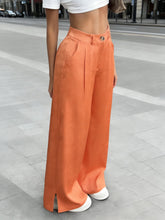 Load image into Gallery viewer, Women's Silky Satin Wide-Leg Trousers – High-Waist Pocket Pants
