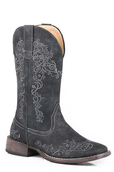 Roper Riley Scroll Stockman (Black) - Women's Cowgirl Boot