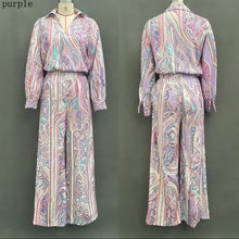 Load image into Gallery viewer, Women's Paisley Print Deep V Fringe Blouse &amp; Wide-Leg Palazzo Pants Set
