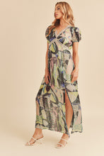 Load image into Gallery viewer, Lace Detail Slit Geometric Print Short Sleeve Maxi Comfortable Dress For Women, Elegant Lace, Alluring Slit, Sophisticated Geometric Print for Casual &amp; Dressy Occasions
