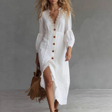 Load image into Gallery viewer, Long-Sleeve Shirt Chic White Dress

