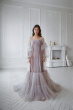 Load image into Gallery viewer, Luxury 3 colors Layered Tulle Sheer Robe Dress | Couture Ruffle Boudoir Robe Set
