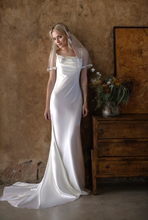Load image into Gallery viewer, Romantic Draped Cowl Neck Satin Wedding Dress with Low Back and Train
