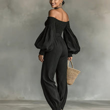 Load image into Gallery viewer, Women's Off-Shoulder Lantern Sleeve Pleated Loose Jumpsuit
