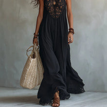 Load image into Gallery viewer, Women's Black Lace Trim Sleeveless Loose Maxi Dress
