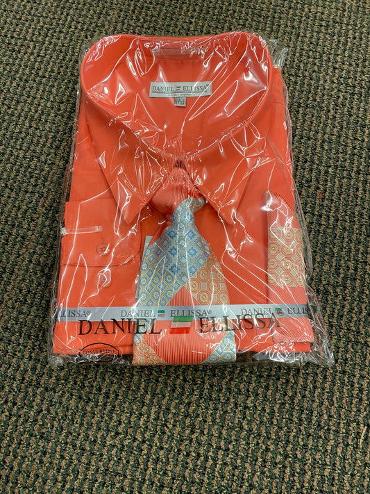 Daniel Ellissa DS3001 Orange Convertible cuff Men’s Dress Shirt