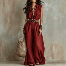 Load image into Gallery viewer, Red Sleeveless Loose Fit Maxi Jumpsuit – Solid Color Long Casual Jumpsuit
