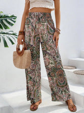 Load image into Gallery viewer, Women's Paisley Print Wide-Leg Pants – Boho Smocked Elastic Waist Tie-Up Flowy Trousers
