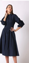 Load image into Gallery viewer, Ruched Puff Sleeve &amp; Waist A Line Midi Dress - Gracia
