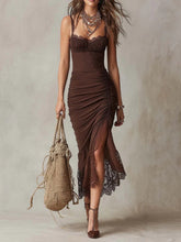 Load image into Gallery viewer, Women's Pleated Spaghetti Strap Lace Trim Maxi Dress | Elegant Street Style
