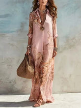 Load image into Gallery viewer, Chiffon Digital Print Vintage Flowy Midi Dress – Women's Button-Front Sundress
