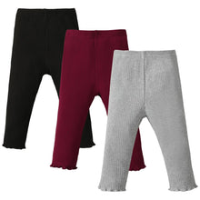 Load image into Gallery viewer, SOBOWO 3-6 Month Girl Pants Ribbed Leggings Baby Girl Pants Toddler Girls Solid Ribbed Pants 3 Pack Ruffle Elastic Waist Bottoms Leggings Fall Winter Clothes(Black/Wine Red/Gray 3-6 Months) - # BAAA1B1510005
