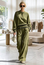 Load image into Gallery viewer, Women's Striped-Trim Henley Top &amp; Wide-Leg Pants Set
