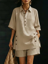 Load image into Gallery viewer, Short-Sleeve Shirt &amp; Loose Pants Two-Piece Set – 4 Colors, S–5XL
