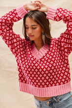 Load image into Gallery viewer, SO ME Color Block Textured Christmas Sweater V Neck Top
