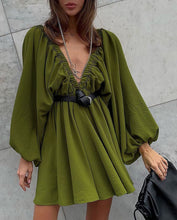 Load image into Gallery viewer, V-neck Lantern Sleeve Dress Fashion Loose Long-sleeved Dresses For Women Clothing
