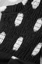 Load image into Gallery viewer, Black Polka Dot Print Smocked Notched Neck Balloon Sleeve Blouse
