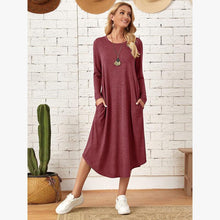 Load image into Gallery viewer, Women's Cotton Maxi Dress – Solid Color Long Sleeve A-Line with Pockets
