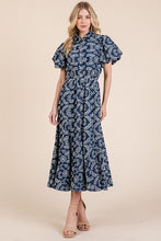 Load image into Gallery viewer, Natural Leaf Pattern Eyelet Lace Puff Sleeve Dress For Women – Elegant and Feminine Eyelet Lace Dress with Puff Sleeves

