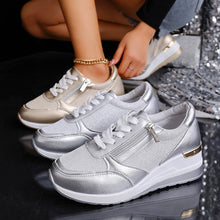 Load image into Gallery viewer, Metallic Lace-Up Side Zipper Thick-Sole Sneakers – 3 Colors EU 37–44
