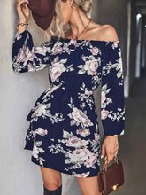 Load image into Gallery viewer, Off-Shoulder Floral Print : Long Sleeve Mini Dress
