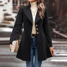 Load image into Gallery viewer, Women’s Winter Overcoat — Lapel Collar, Single-Breasted, Long Pea Coat
