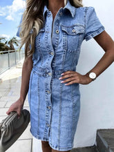 Load image into Gallery viewer, Denim Button Front Dress - Short Sleeve Style

