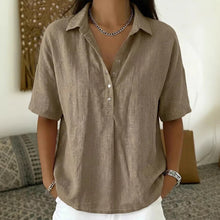 Load image into Gallery viewer, Short Sleeve Button Pullover Shirt – Solid Color Women’s Top
