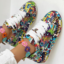 Load image into Gallery viewer, Round-Toe Thick-Sole Lace-Up Sneakers — Women’s Casual Print Shoes
