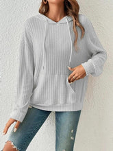 Load image into Gallery viewer, Mandotos Womens Knit Hoodie Sweatshirt With Pockets Drawstring Long Sleeve Solid Sunken Stripe Knitwear
