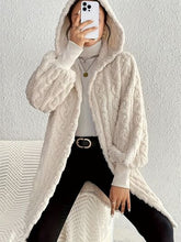 Load image into Gallery viewer, Beige Long Winter Open Front Long Sleeve Fuzzy Hooded Jacket Cozy &amp; Stylish Outerwear
