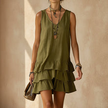 Load image into Gallery viewer, V-Neck Sleeveless Tiered Ruffle Mini Dress
