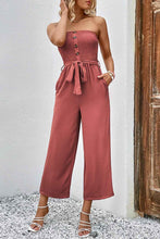 Load image into Gallery viewer, Perfee Decorative Button : Strapless Smocked Jumpsuit with Pockets
