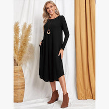 Load image into Gallery viewer, Women's Cotton Maxi Dress – Solid Color Long Sleeve A-Line with Pockets
