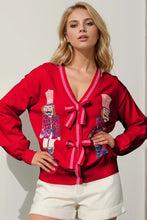 Load image into Gallery viewer, Nutcracker Sequin Bow Decor Cardigan
