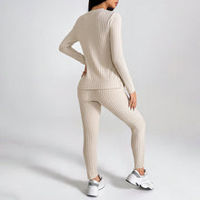 Load image into Gallery viewer, Women’s Ribbed Knit Long‑Sleeve Tee &amp; Pants Lounge Set
