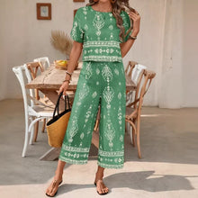 Load image into Gallery viewer, Women's Ethnic Print Contrast Two-Piece Set – Top &amp; Straight-Leg Pants
