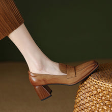 Load image into Gallery viewer, Women's Sheepskin Square Toe Chunky Heel Pumps – Retro High Heel Dress Shoes
