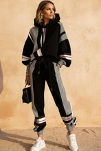 Load image into Gallery viewer, Women's Oversized Color-Block Stripe-Panel Hoodie &amp; Jogger Pants Tracksuit Set
