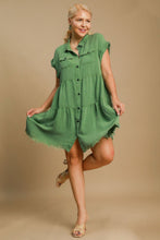 Load image into Gallery viewer, Green Full Size Button-Down Shirt Dress Plus Size Casual &amp; Simple Lightweight Dress
