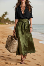 Load image into Gallery viewer, Button-Down Shirt &amp; High-Waist Tie Skirt Two-Piece Set
