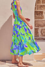 Load image into Gallery viewer, Long Floral Tie-Shoulder Smocked Midi Dress Perfect For Vacation &amp; Summer Days
