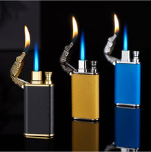 Load image into Gallery viewer, Creative Blue Flame Lighter Dolphin Dragon Tiger Double Fire Metal Winproof Lighter Inflatable Lighter
