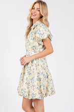 Load image into Gallery viewer, New Summer Floral Eyelet Zipper Front Puff Sleeve Mini Dress For Women – Elegant, Trendy and Chic Floral Eyelet Mini Dress with Puff Sleeves
